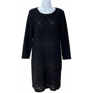 Dress Size L Black Lace Overlay Long Sleeves Wool Blend Y2K Boho Effortless Chic